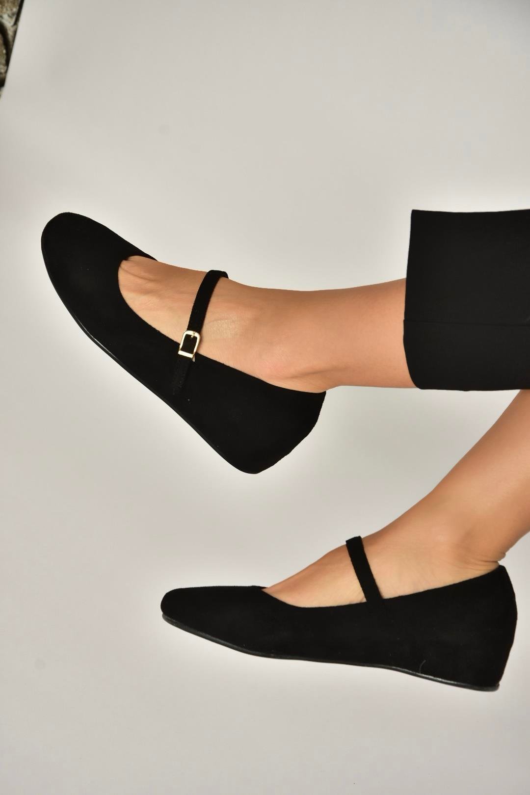 Y250770702 Siyah Süet Alçak Dolgu Tabanlı Kadın Ayakkabı