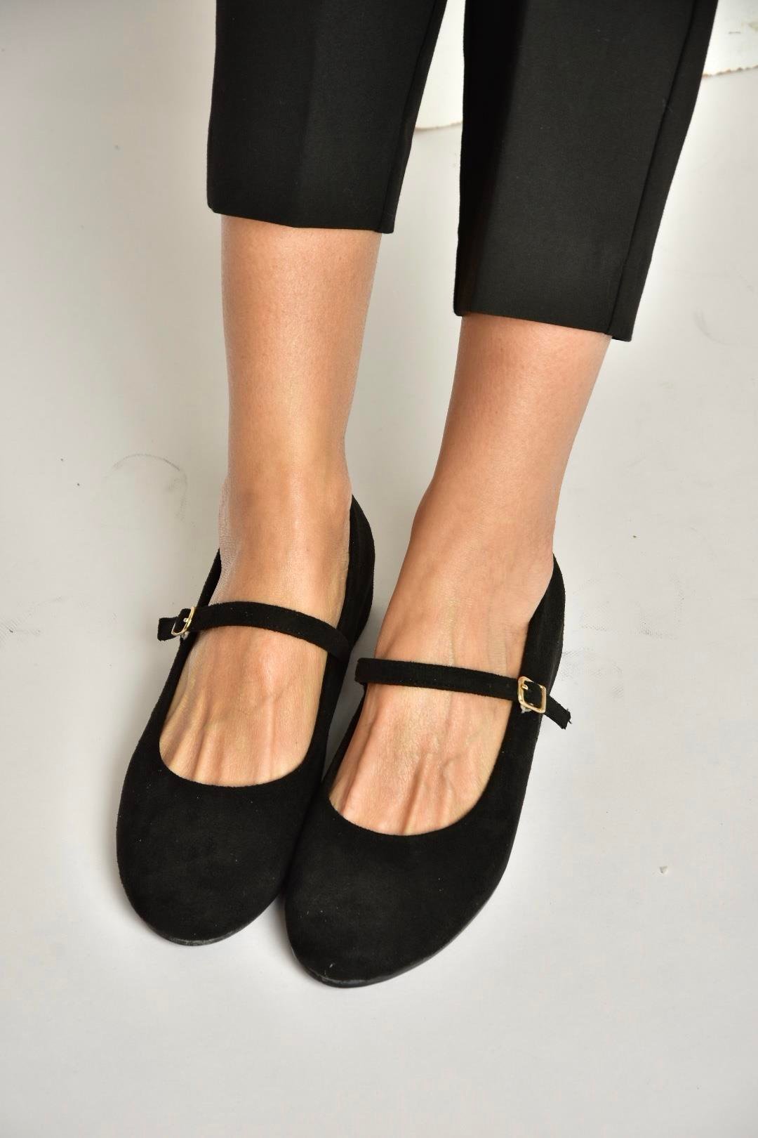 Y250770702 Siyah Süet Alçak Dolgu Tabanlı Kadın Ayakkabı