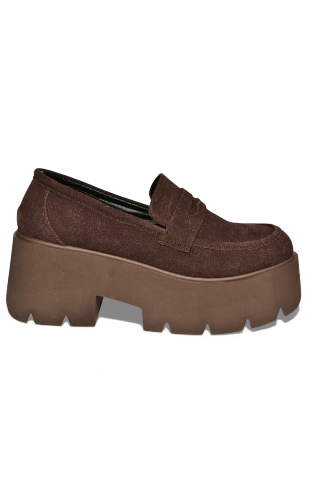 Y272972502 Kahverengi Süet Kalın Tabanlı Günlük Kadın Ayakkabı