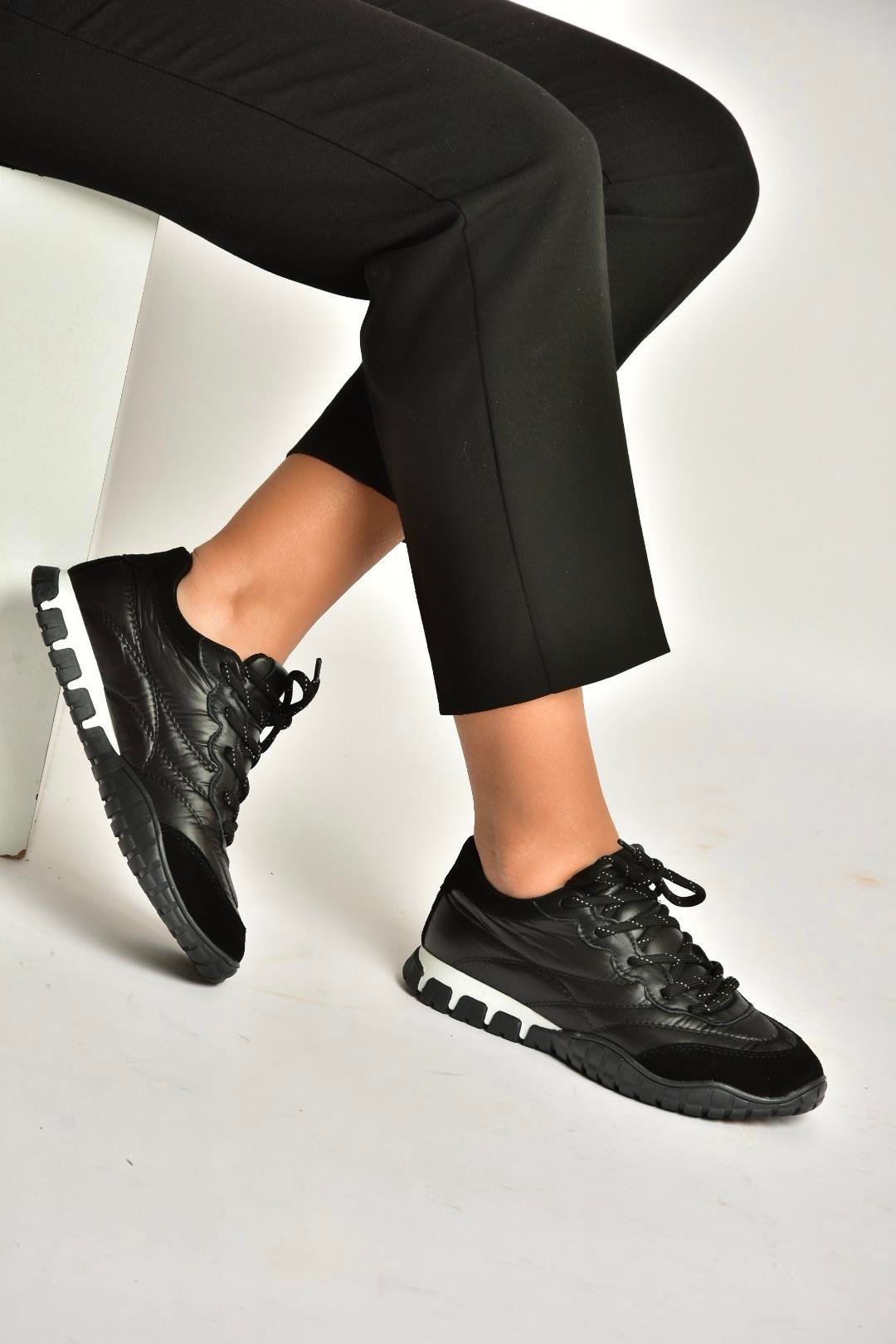 Y312515704 Siyah Kumaş Kadın Spor Ayakkabı Sneakers