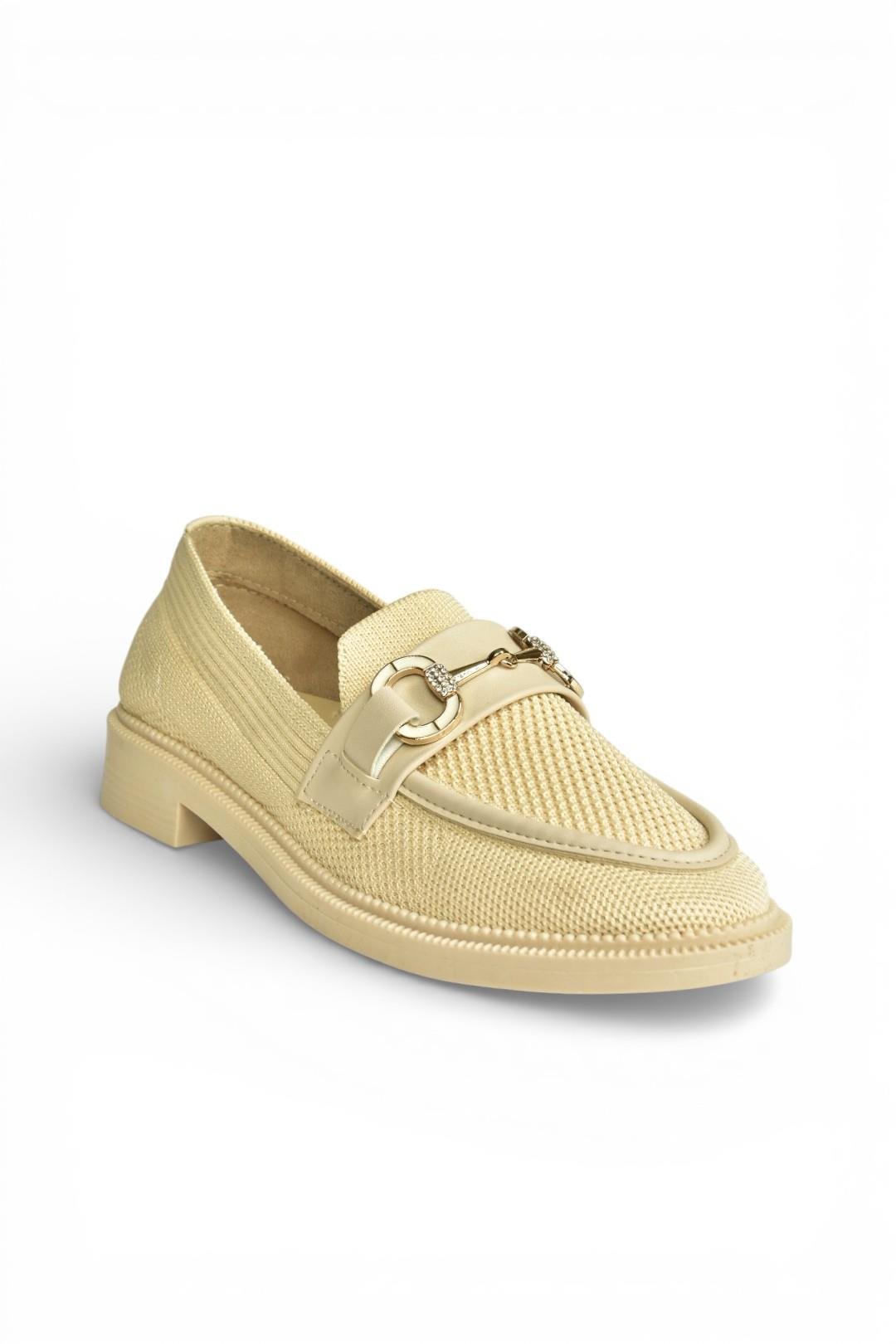 Y330722104 Bej Triko Kumaş Toka Detaylı Günlük Kadın Ayakkabı