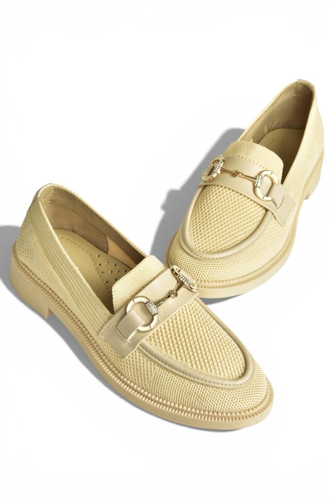 Y330722104 Bej Triko Kumaş Toka Detaylı Günlük Kadın Ayakkabı