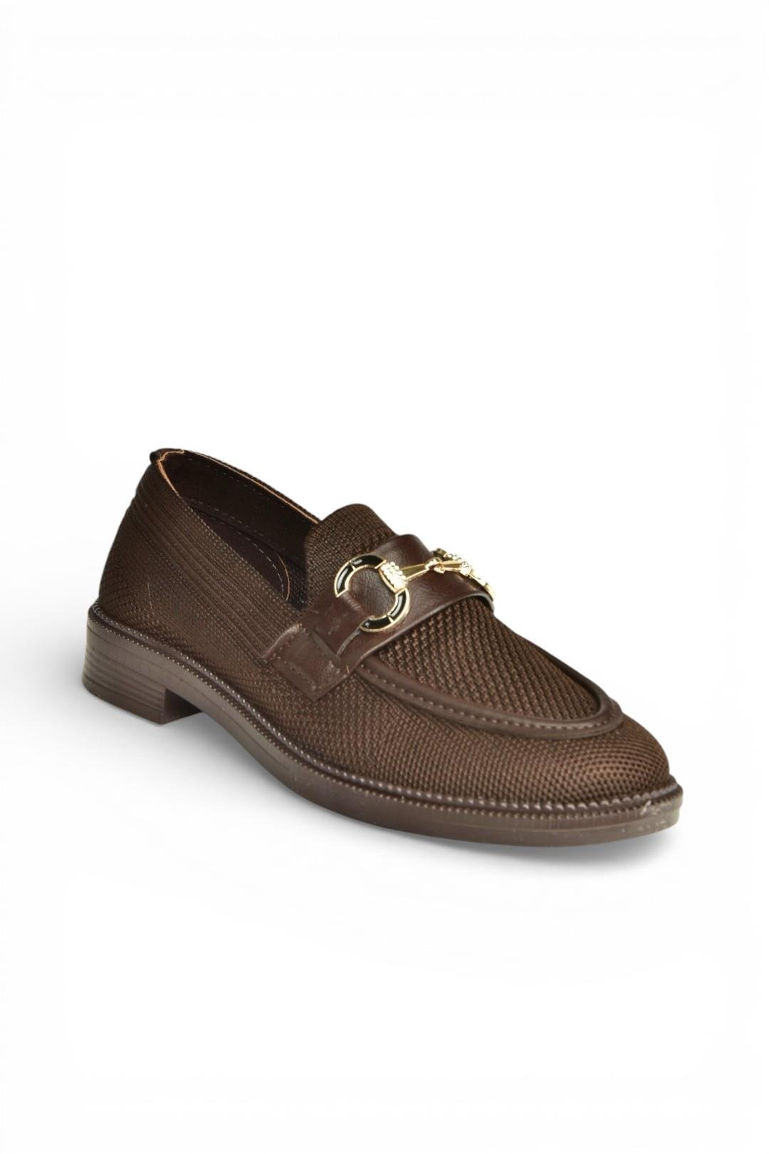 Y330722104 Kahverengi Triko Kumaş Toka Detaylı Günlük Kadın Ayakkabı