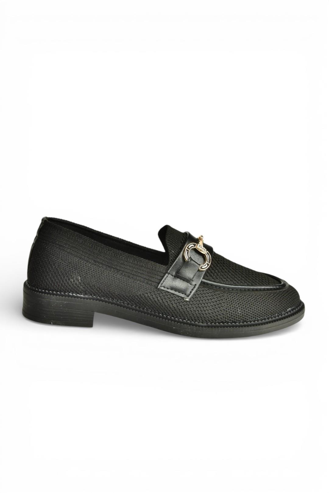 Y330722104 Siyah Triko Kumaş Toka Detaylı Günlük Kadın Ayakkabı