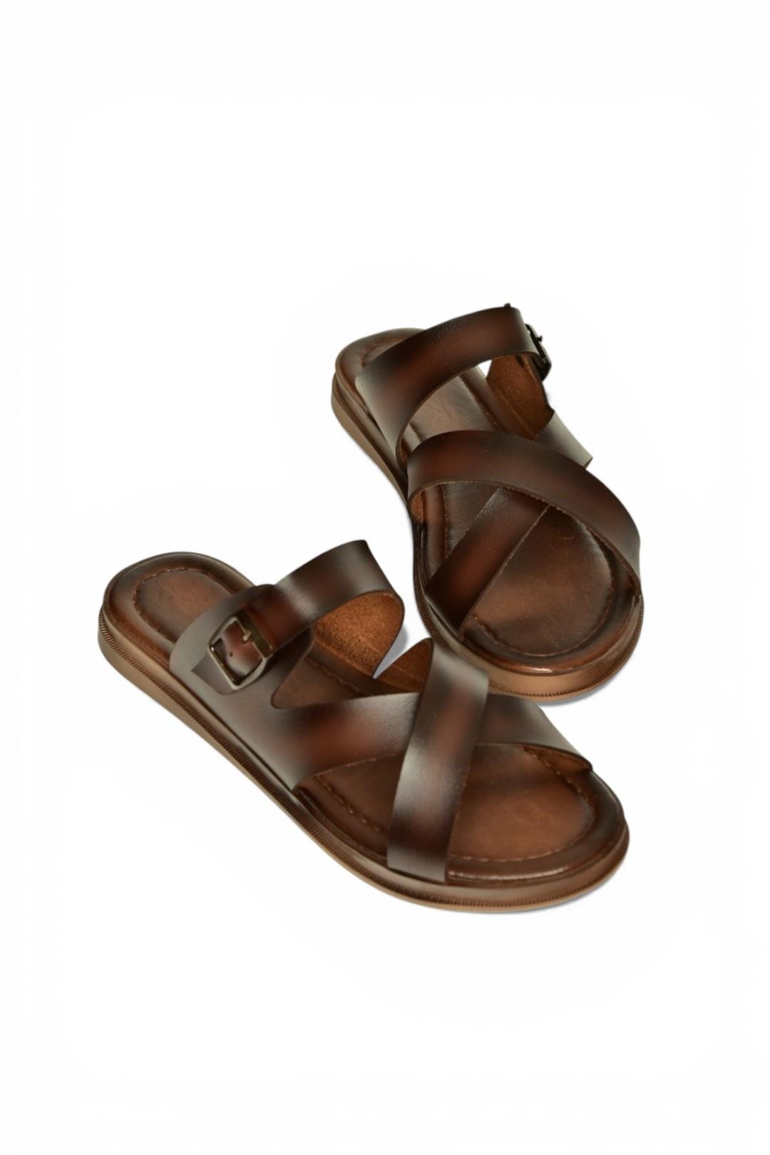 Y390073703 Kahverengi Hakiki Deri Kadın Terlik