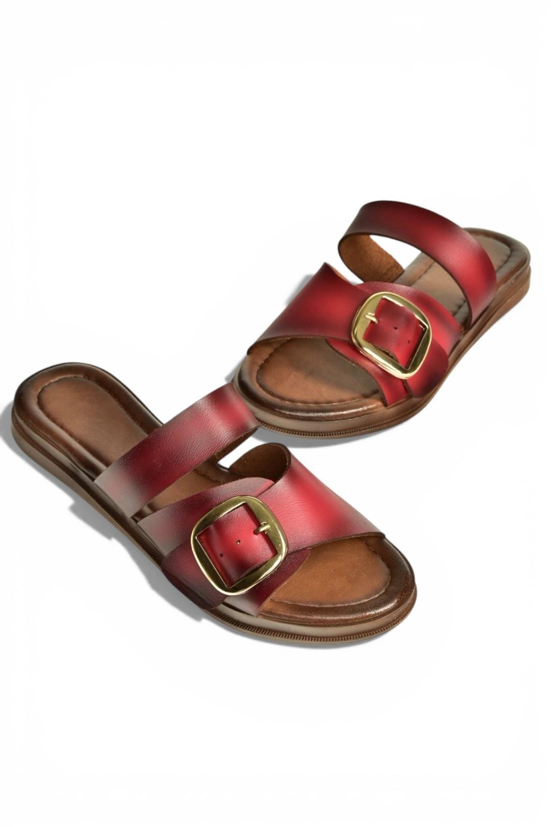 Y390350703 Bordo Hakiki Deri Kadın Terlik