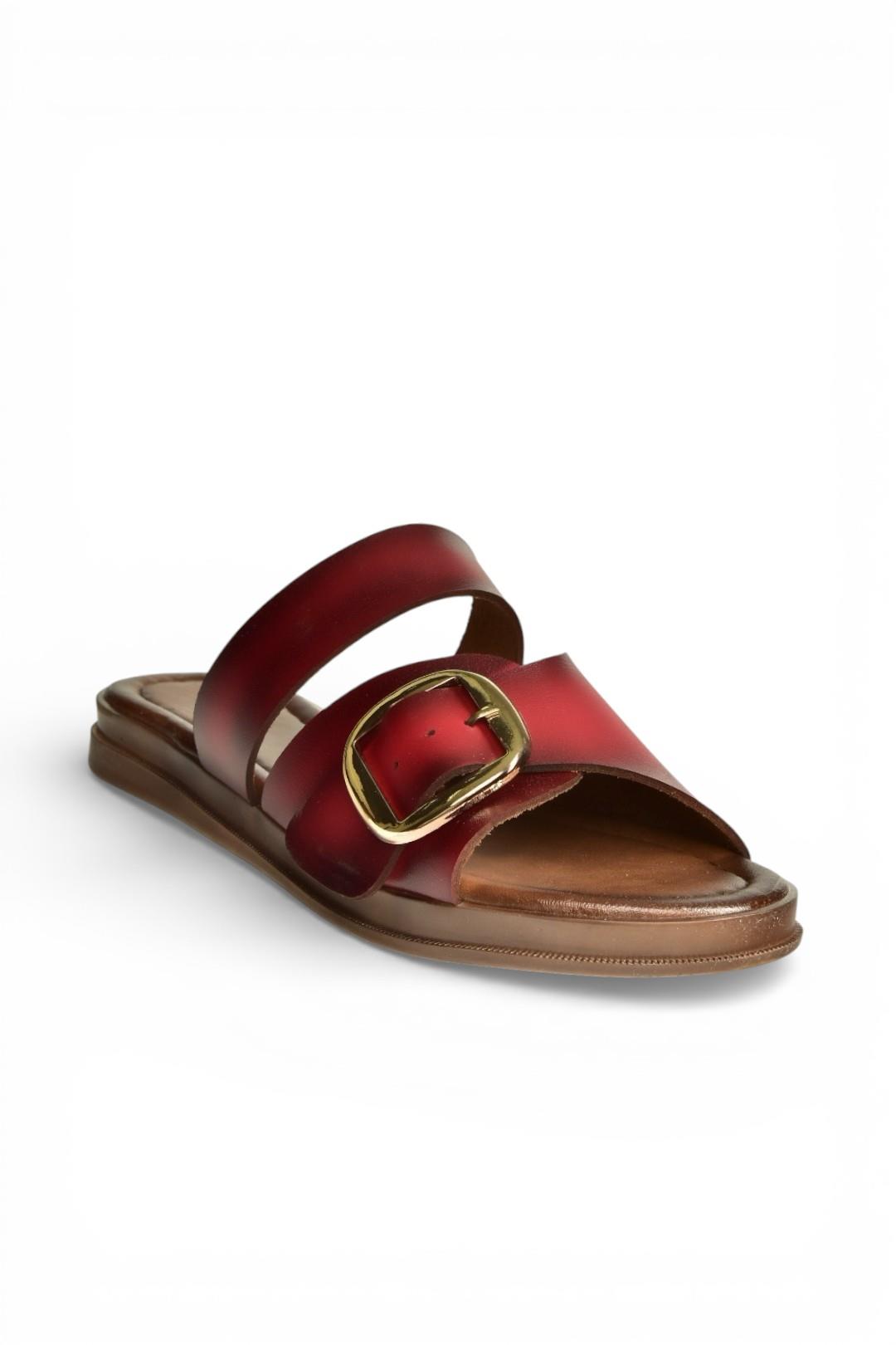 Y390350703 Bordo Hakiki Deri Kadın Terlik