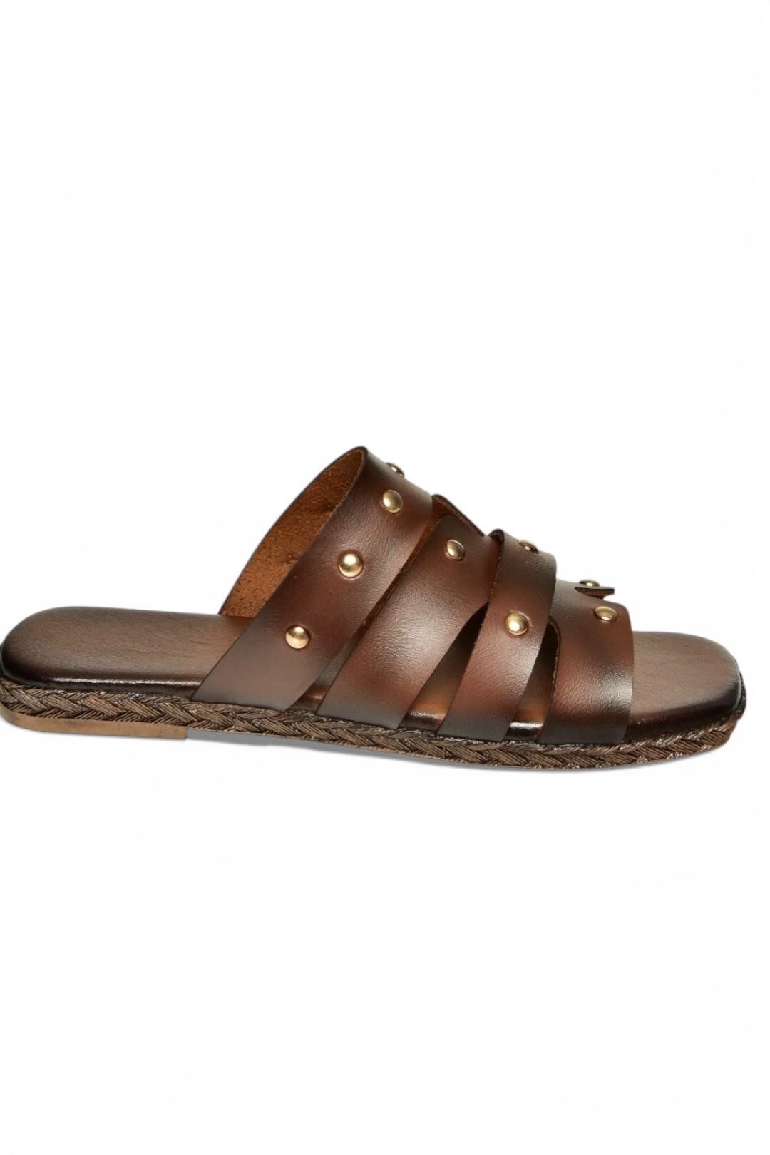 Y390755203 Kahverengi Hakiki Deri Kadın Terlik