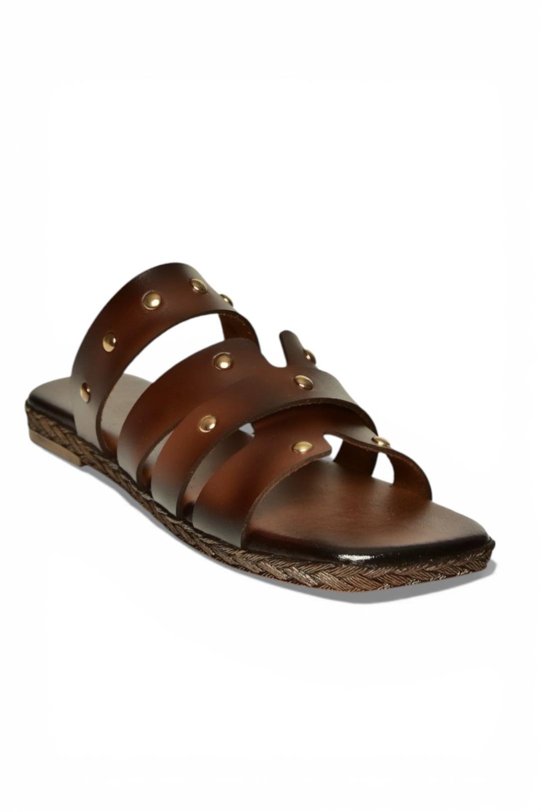 Y390755203 Kahverengi Hakiki Deri Kadın Terlik