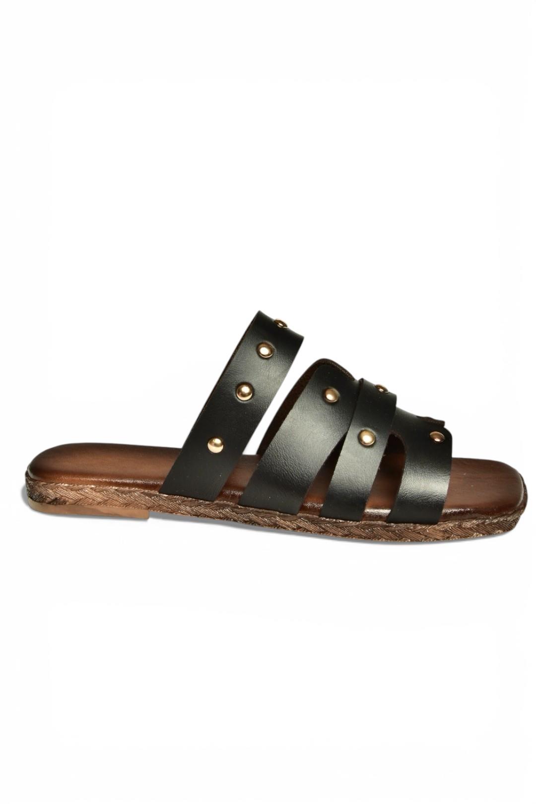 Y390755203 Siyah Hakiki Deri Kadın Terlik