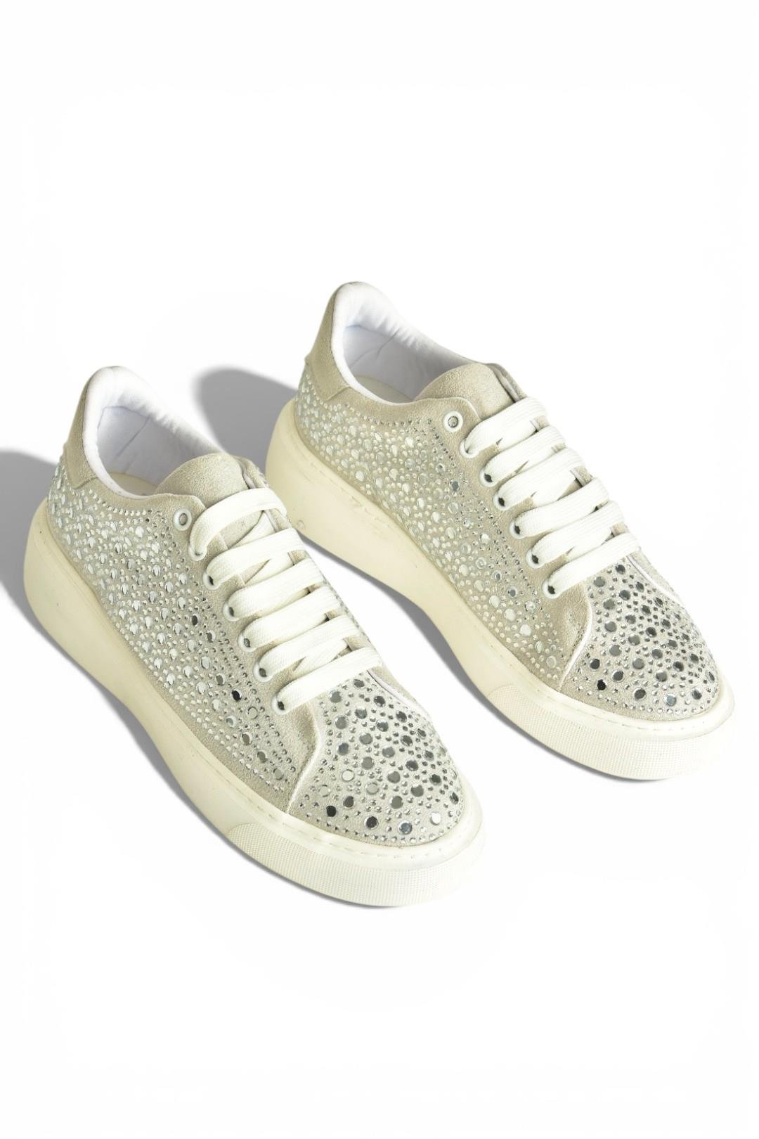 Y444708402 Siyah Süet Taş Detaylı Kadın Spor Ayakkabı Sneakers