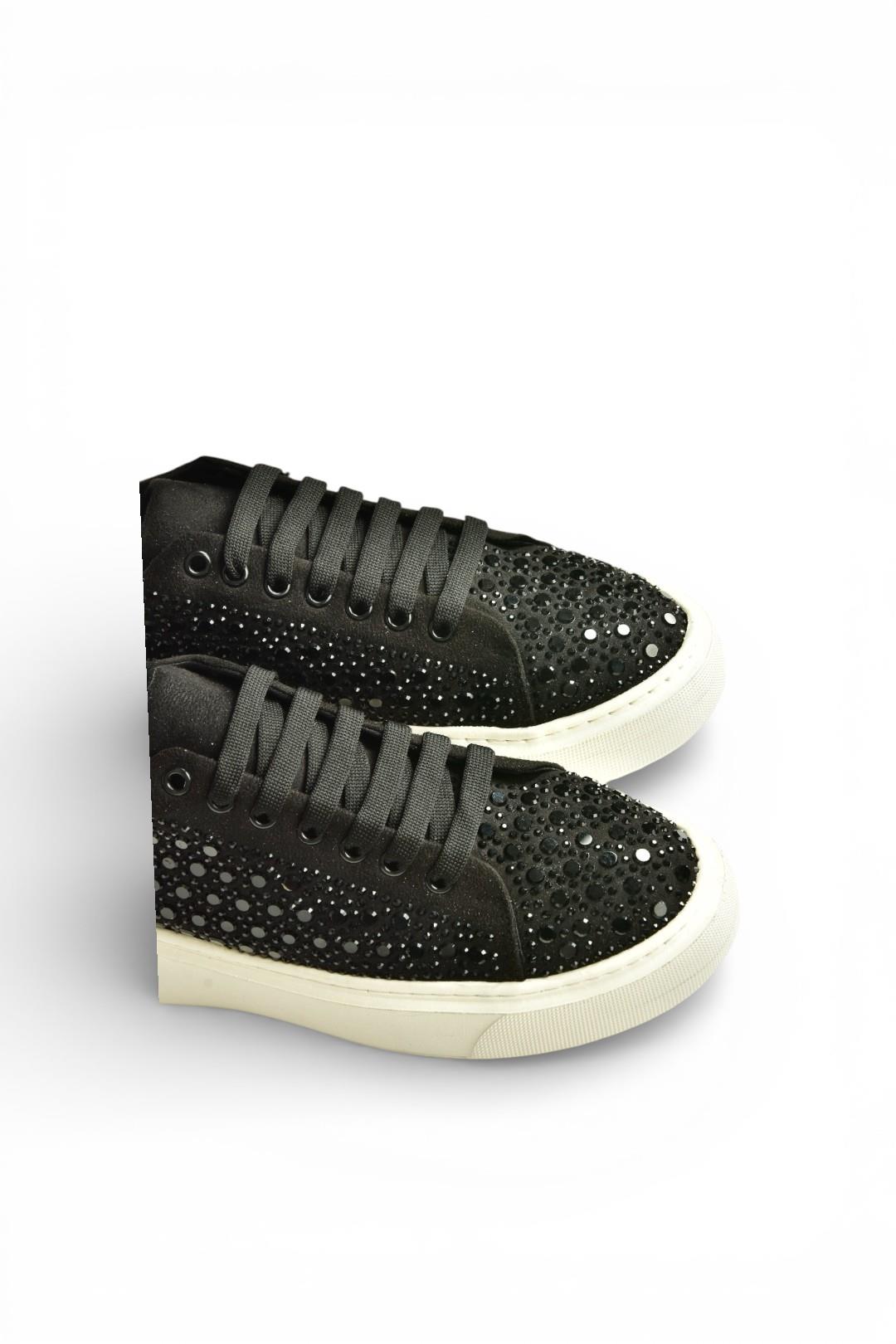 Y444708402 Siyah Süet Taş Detaylı Kadın Spor Ayakkabı Sneakers