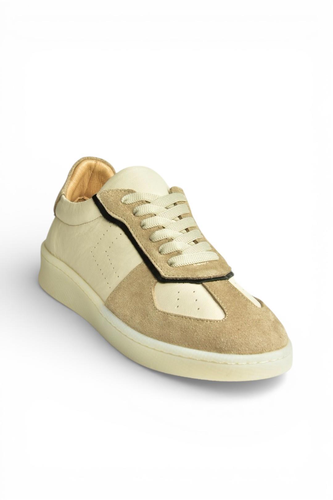 Y555201403 Bej Hakiki Deri Kadın Spor Ayakkabı Sneakers