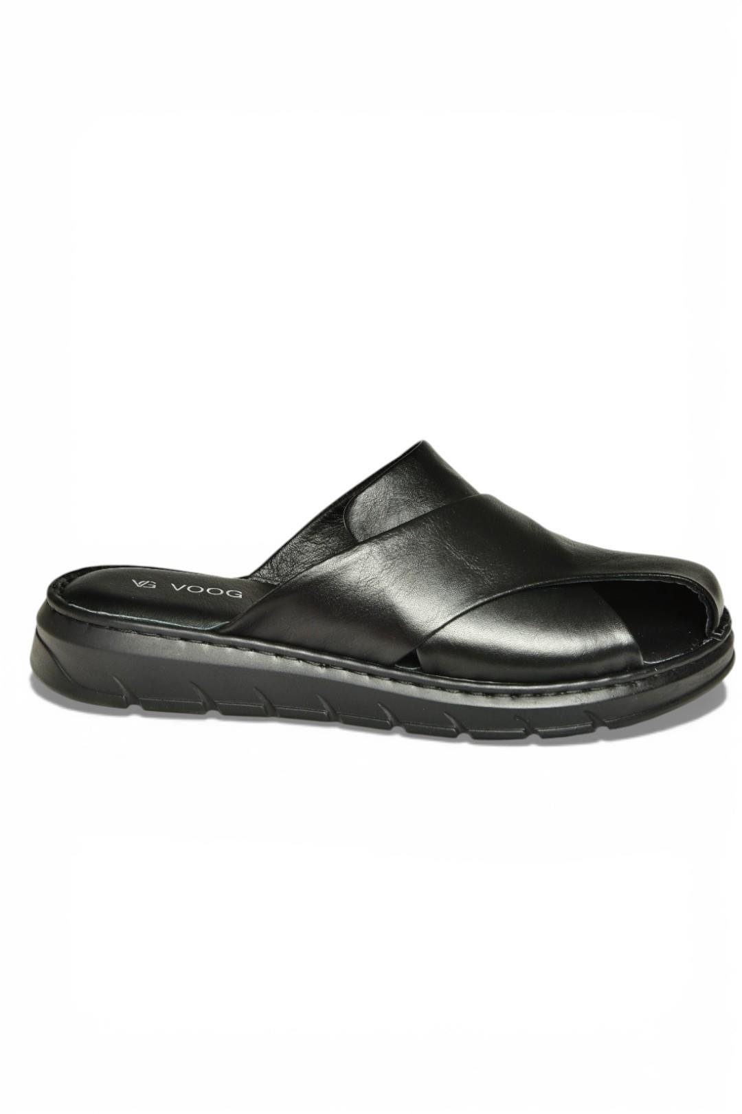 Y555530103 Siyah Hakiki Deri Comfort Ortopedik Taban Kadın Terlik