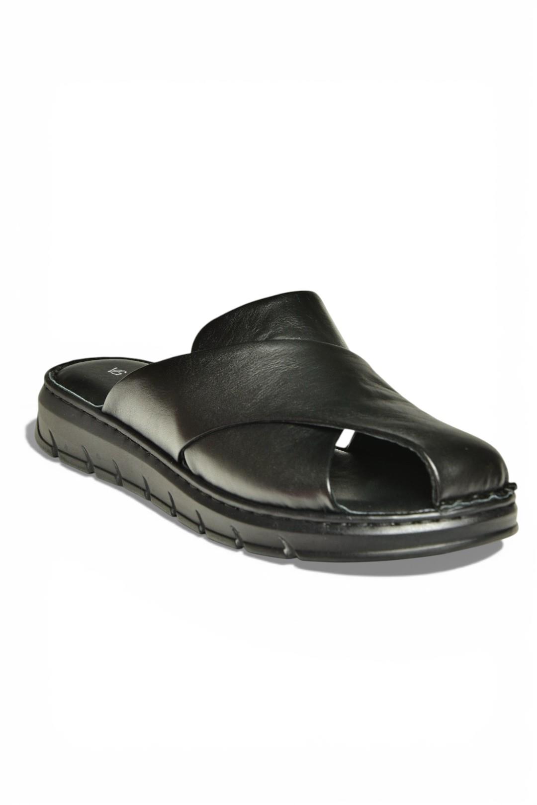 Y555530103 Siyah Hakiki Deri Comfort Ortopedik Taban Kadın Terlik