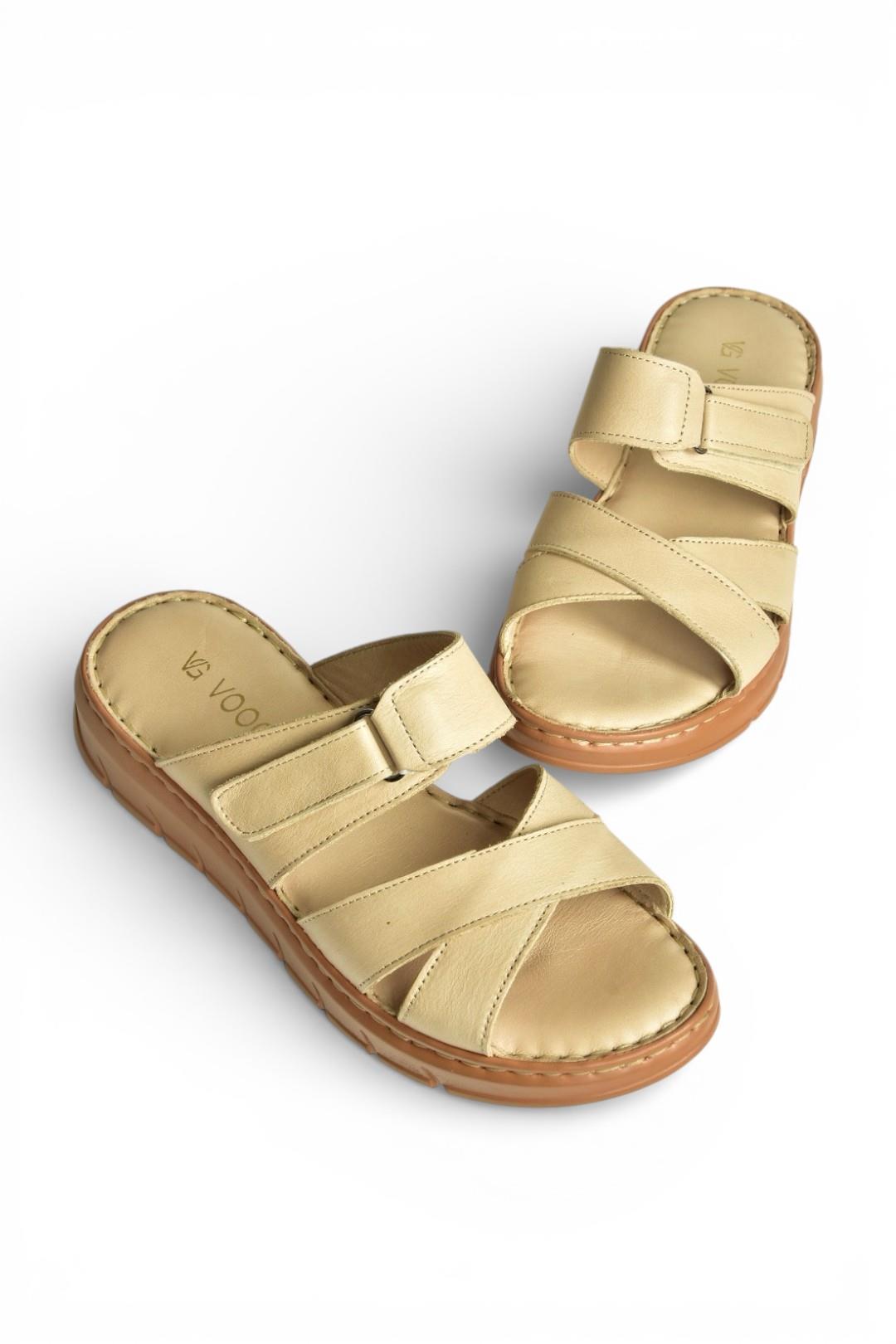 Y555532503 Bej Hakiki Deri Kadın Terlik