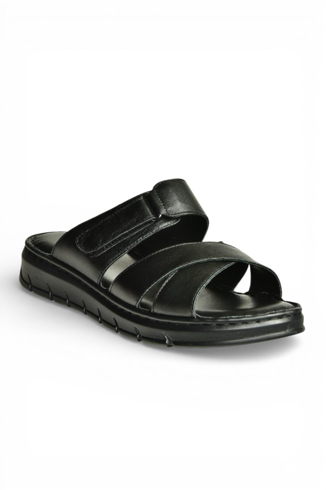 Y555532503 Siyah Hakiki Deri Kadın Terlik