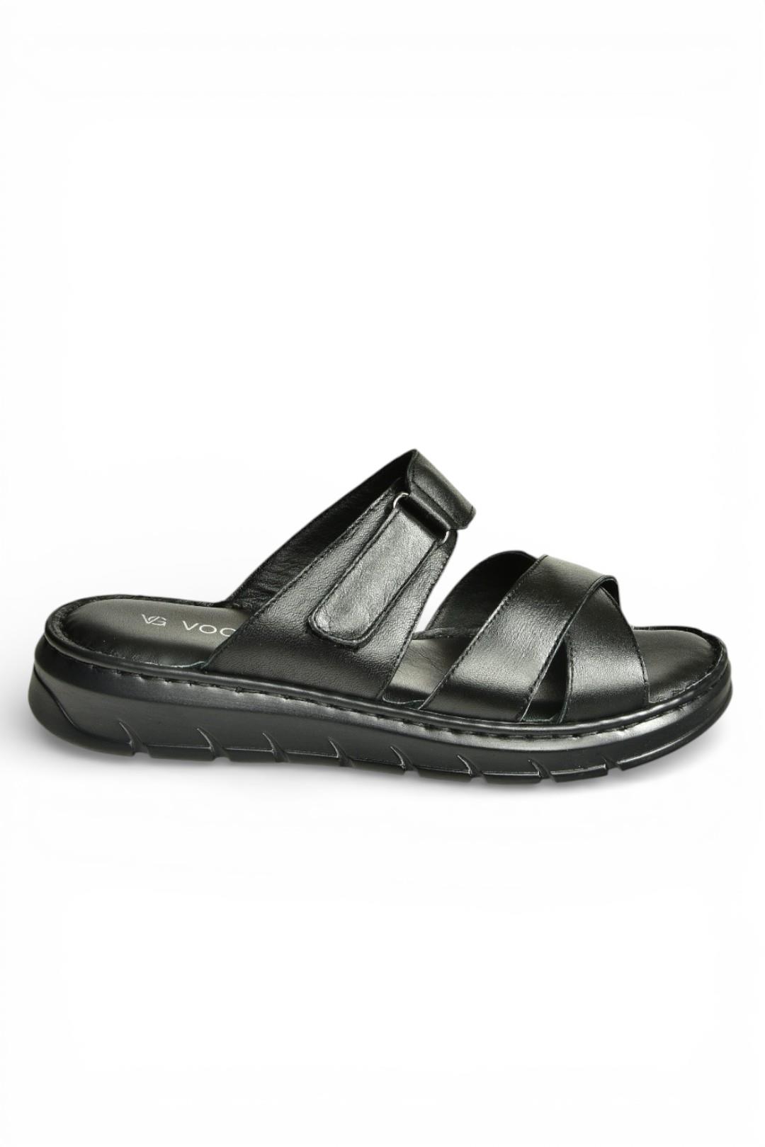 Y555532503 Siyah Hakiki Deri Kadın Terlik