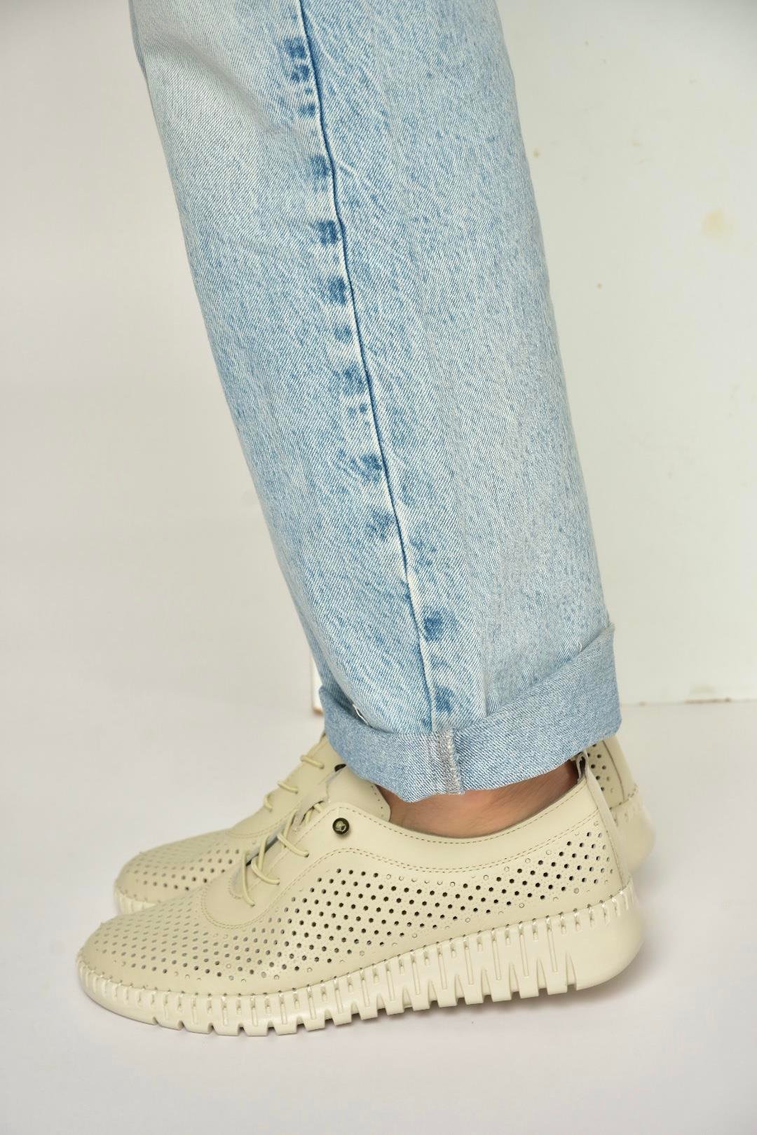 Y555705103 Bej Hakiki Deri Comfort Ortopedik Taban Kadın Ayakkabı