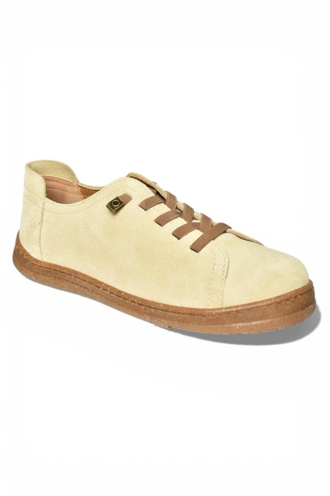 Y999364002 Bej Hakiki Deri Süet Kadın Spor Ayakkabı Sneakers