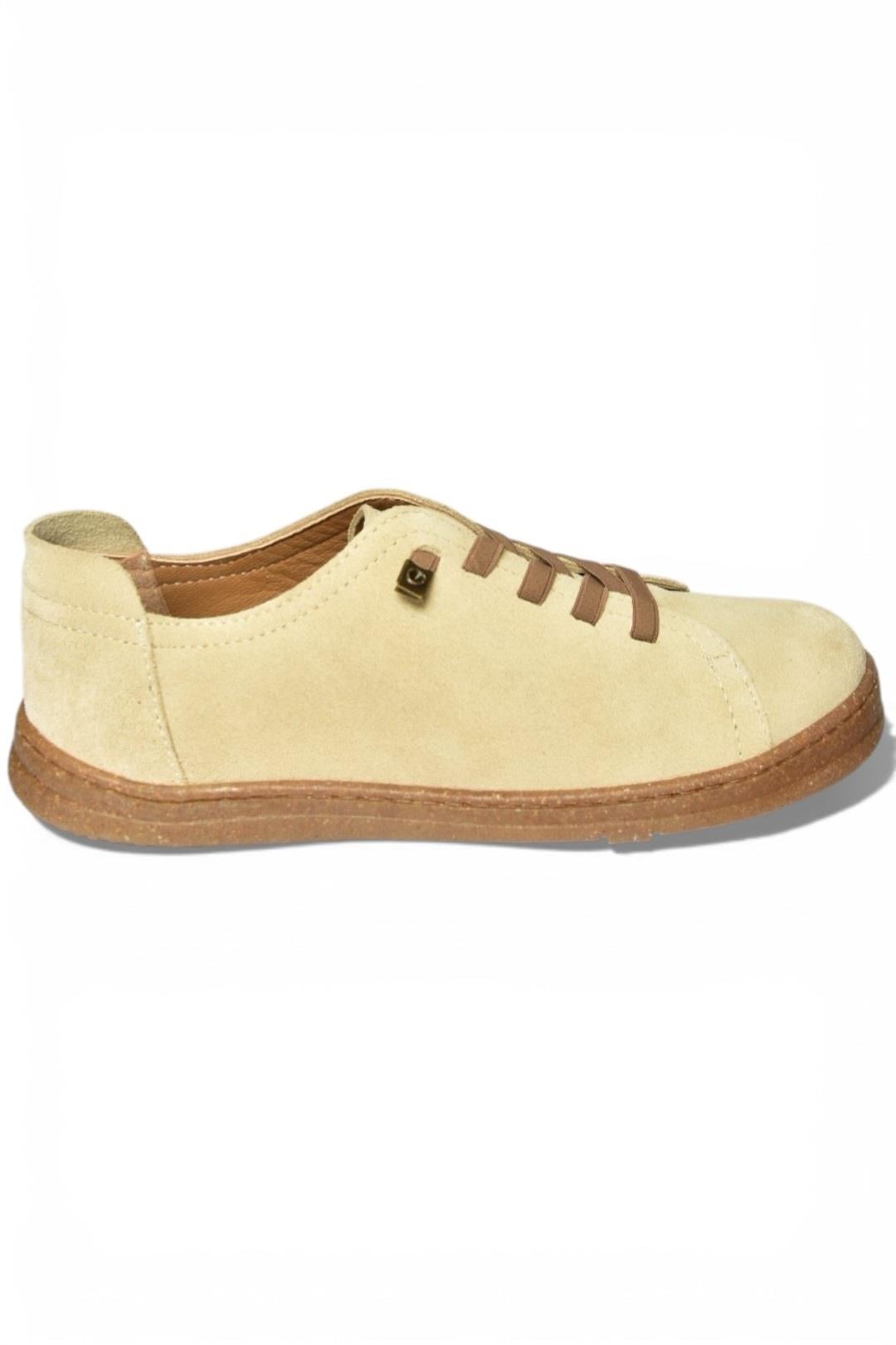 Y999364002 Bej Hakiki Deri Süet Kadın Spor Ayakkabı Sneakers