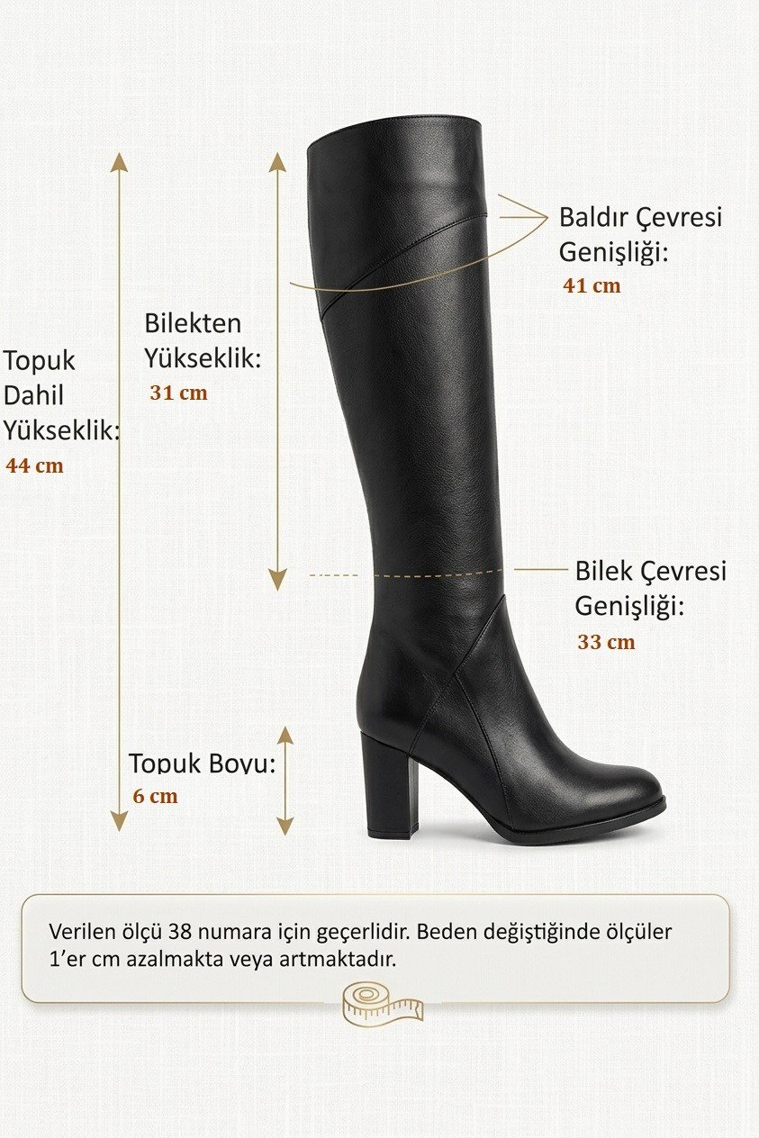Z282270409 Siyah Kalın Topuklu Klasik Kadın Çizme
