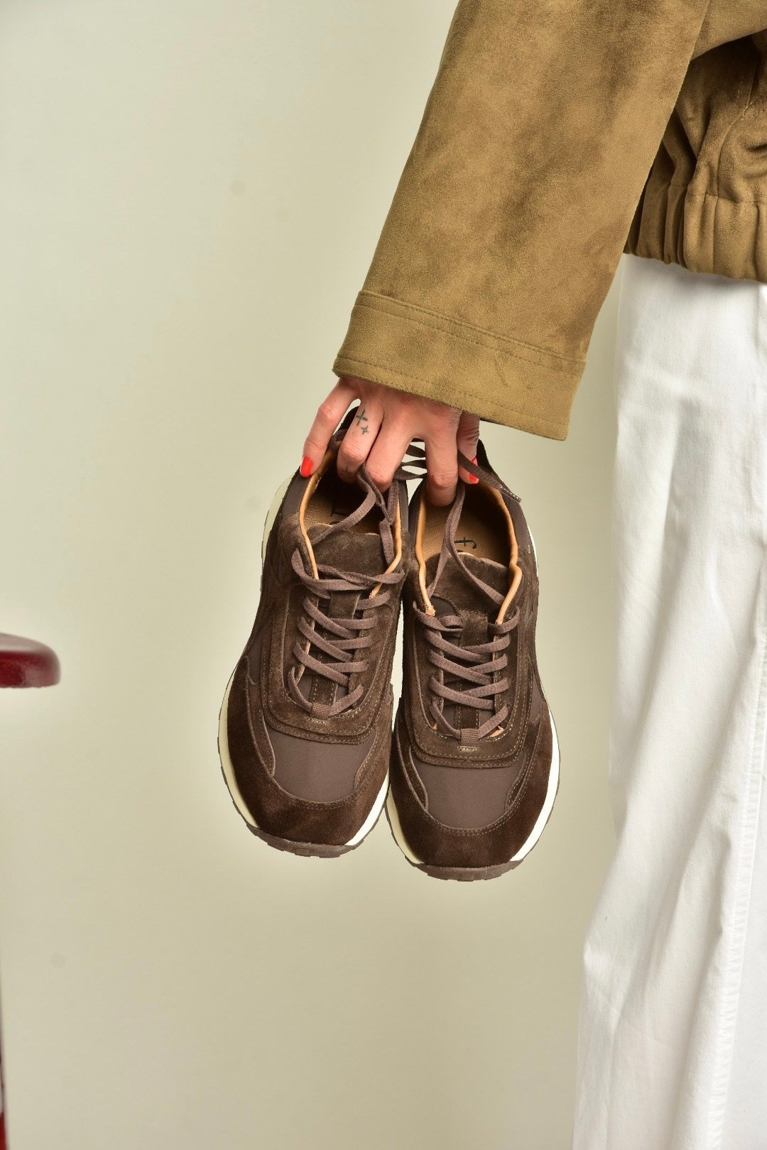Z312507561 Kahverengi Hakiki Deri Süet Kadın Spor Ayakkabı Sneakers