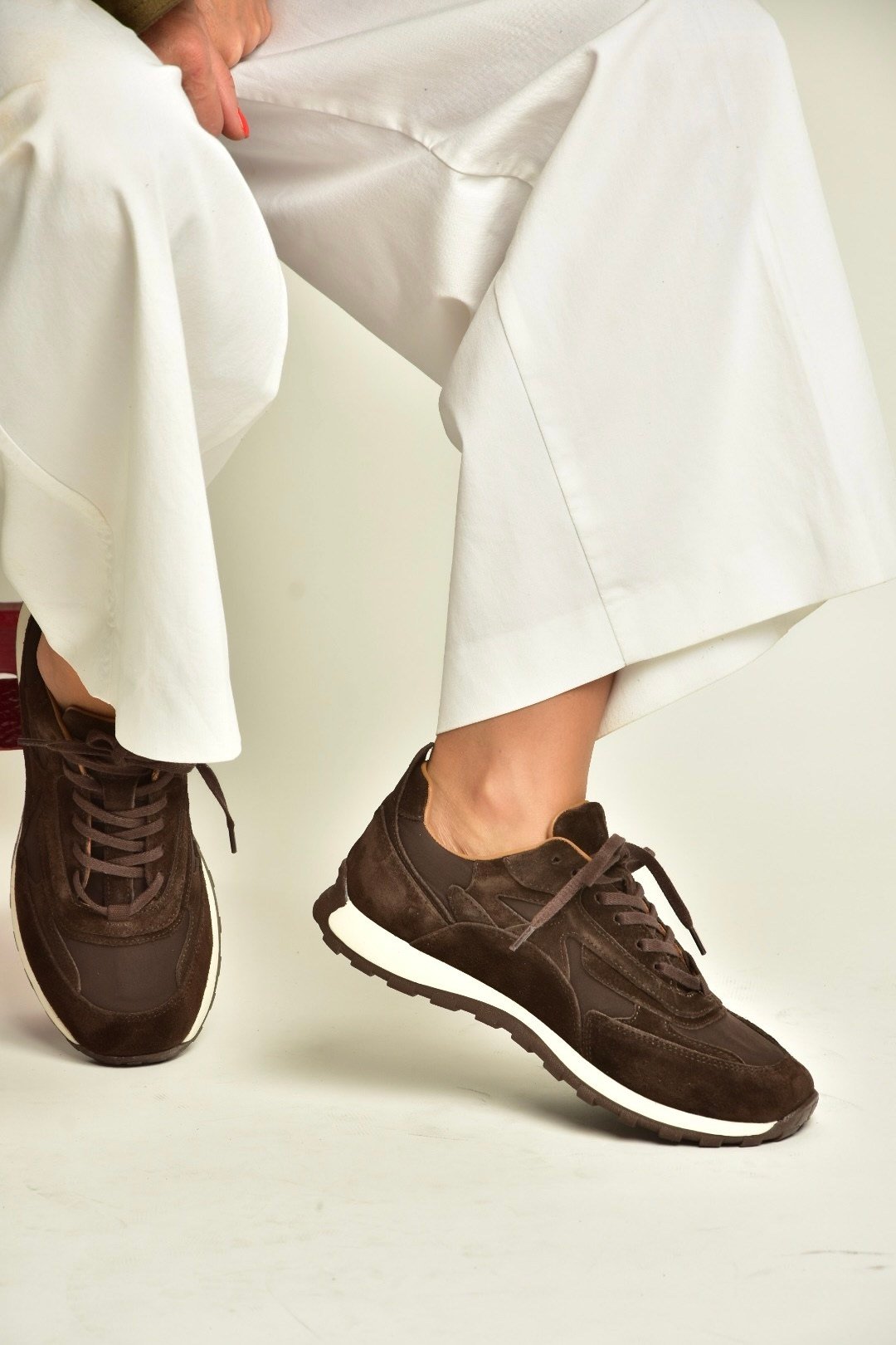 Z312507561 Kahverengi Hakiki Deri Süet Kadın Spor Ayakkabı Sneakers
