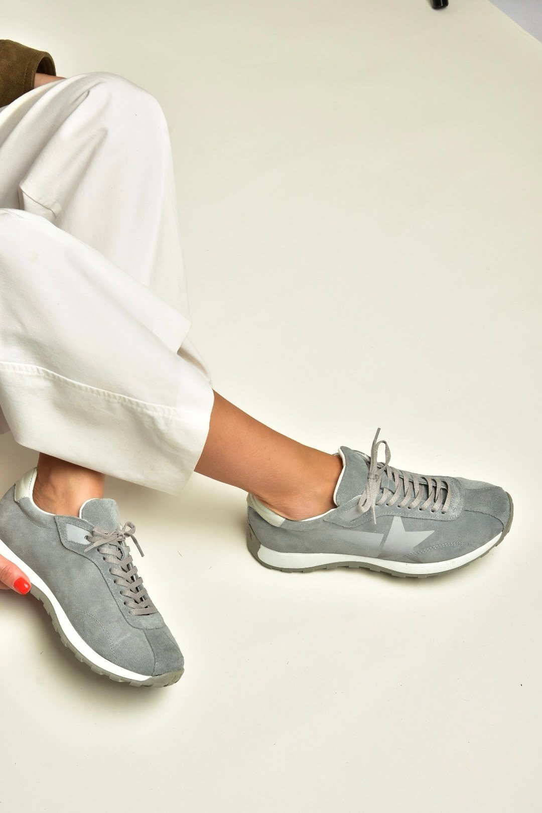 Z312516661 Gri Hakiki Deri Süet Kadın Spor Ayakkabı Sneakers