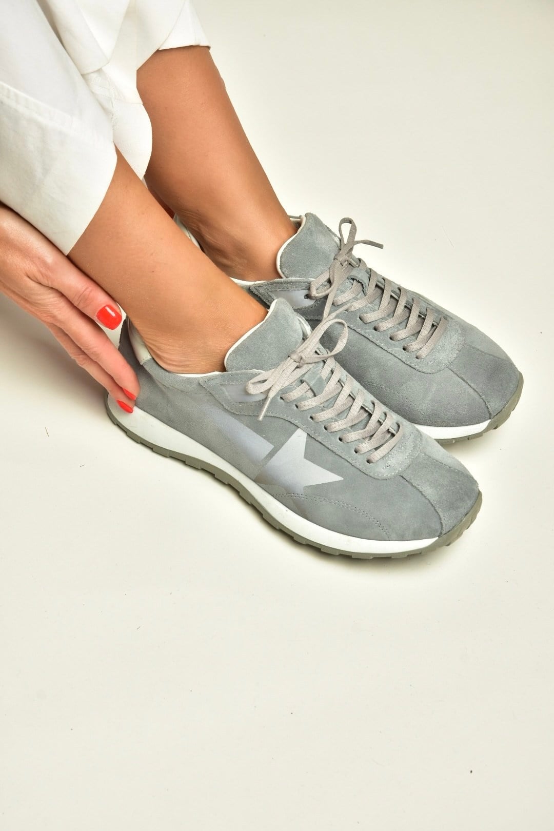 Z312516661 Gri Hakiki Deri Süet Kadın Spor Ayakkabı Sneakers