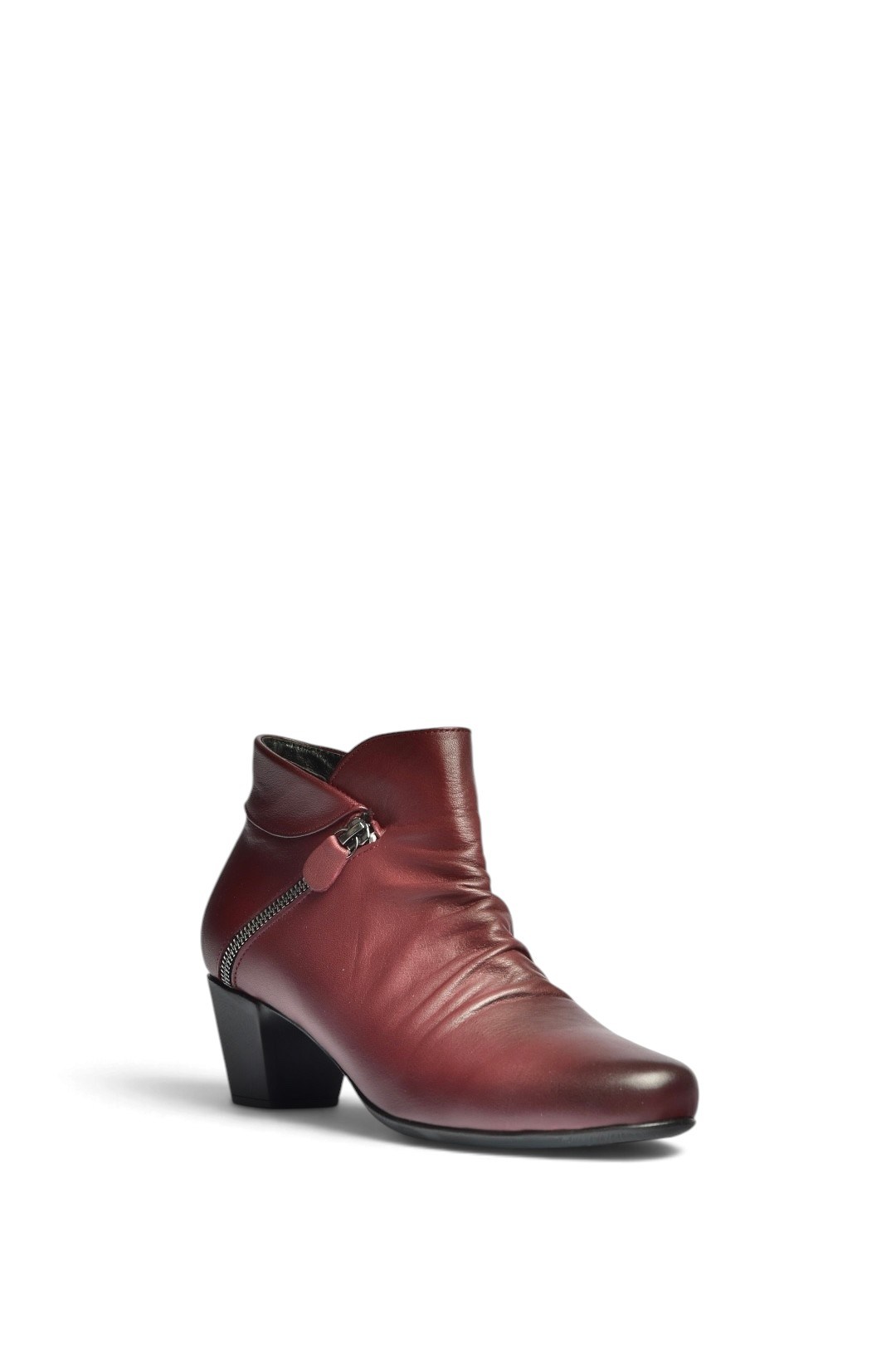 Z324850803 Bordo Hakiki Deri Kalın Alçak Topuklu Kadın Bot