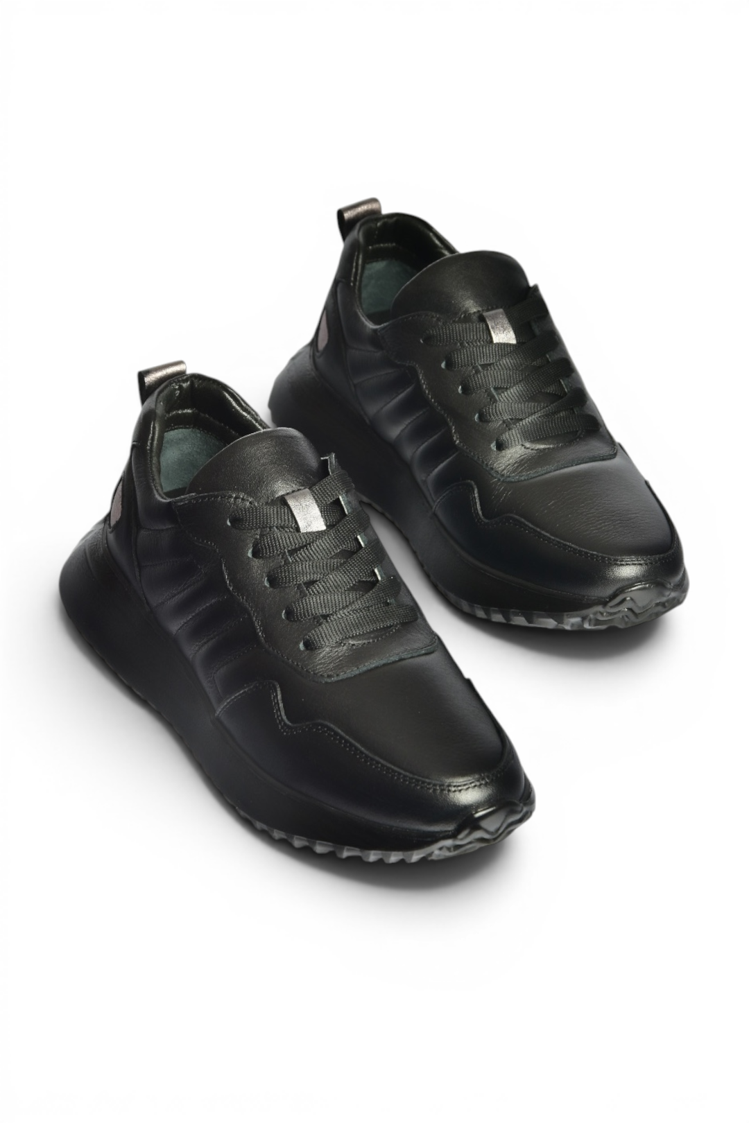 Z555090103 Siyah Hakiki Deri Kalın Tabanlı Spor Ayakkabı Sneakers