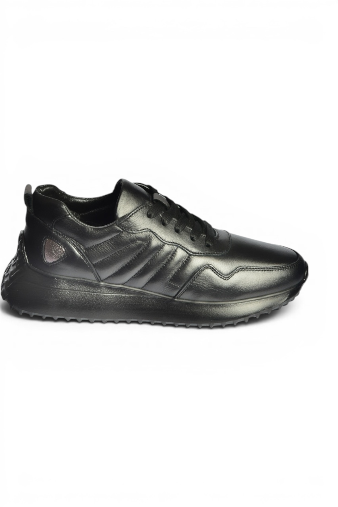 Z555090103 Siyah Hakiki Deri Kalın Tabanlı Spor Ayakkabı Sneakers