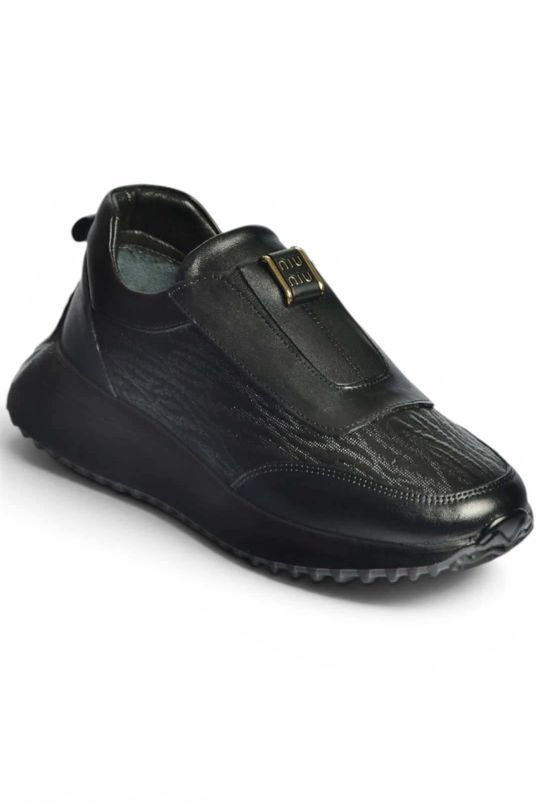 Z555091903 Siyah Hakiki Deri Kalın Tabanlı Spor Ayakkabı Sneakers