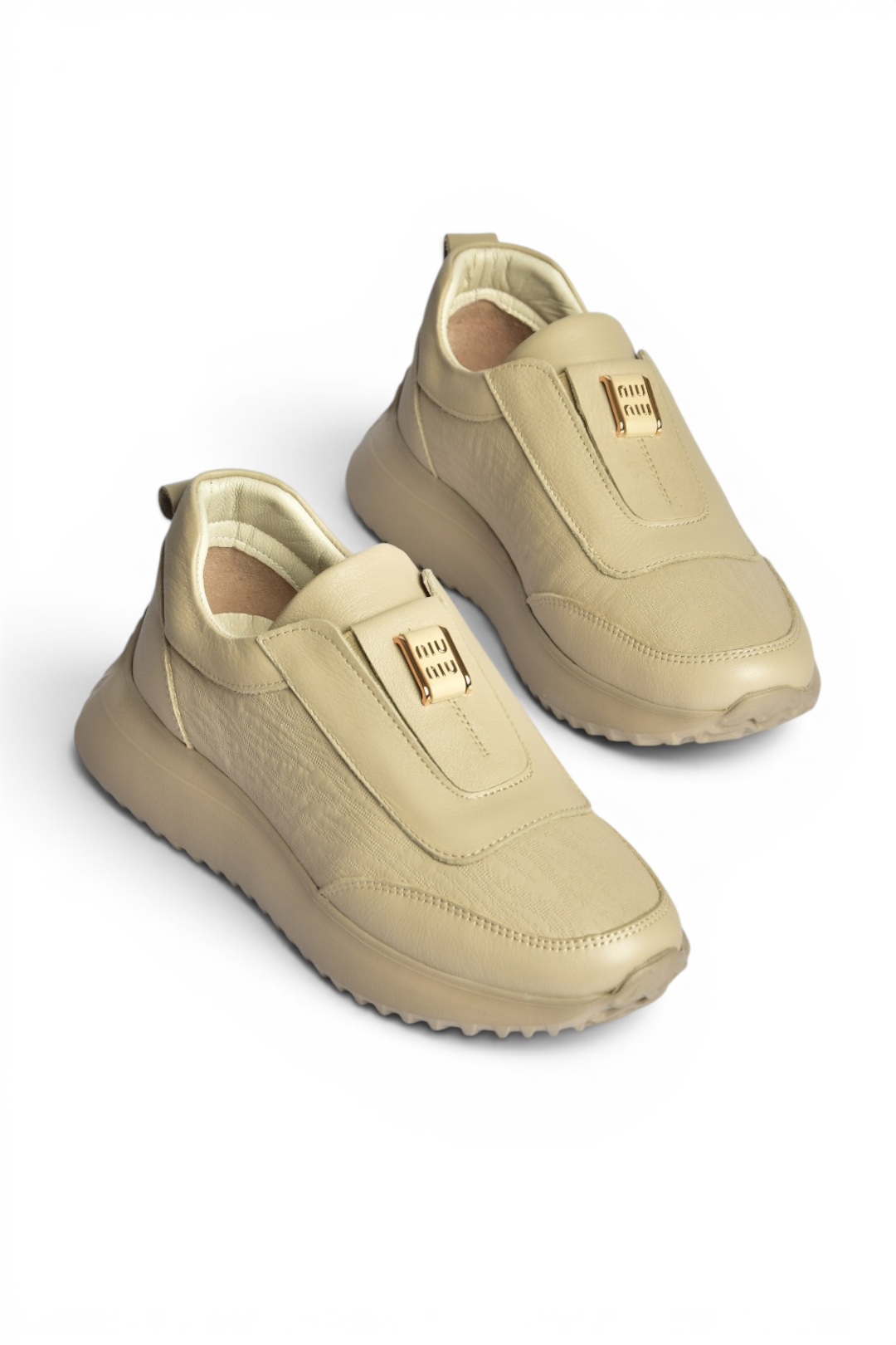 Z555091903 Vizon Hakiki Deri Kalın Tabanlı Spor Ayakkabı Sneakers