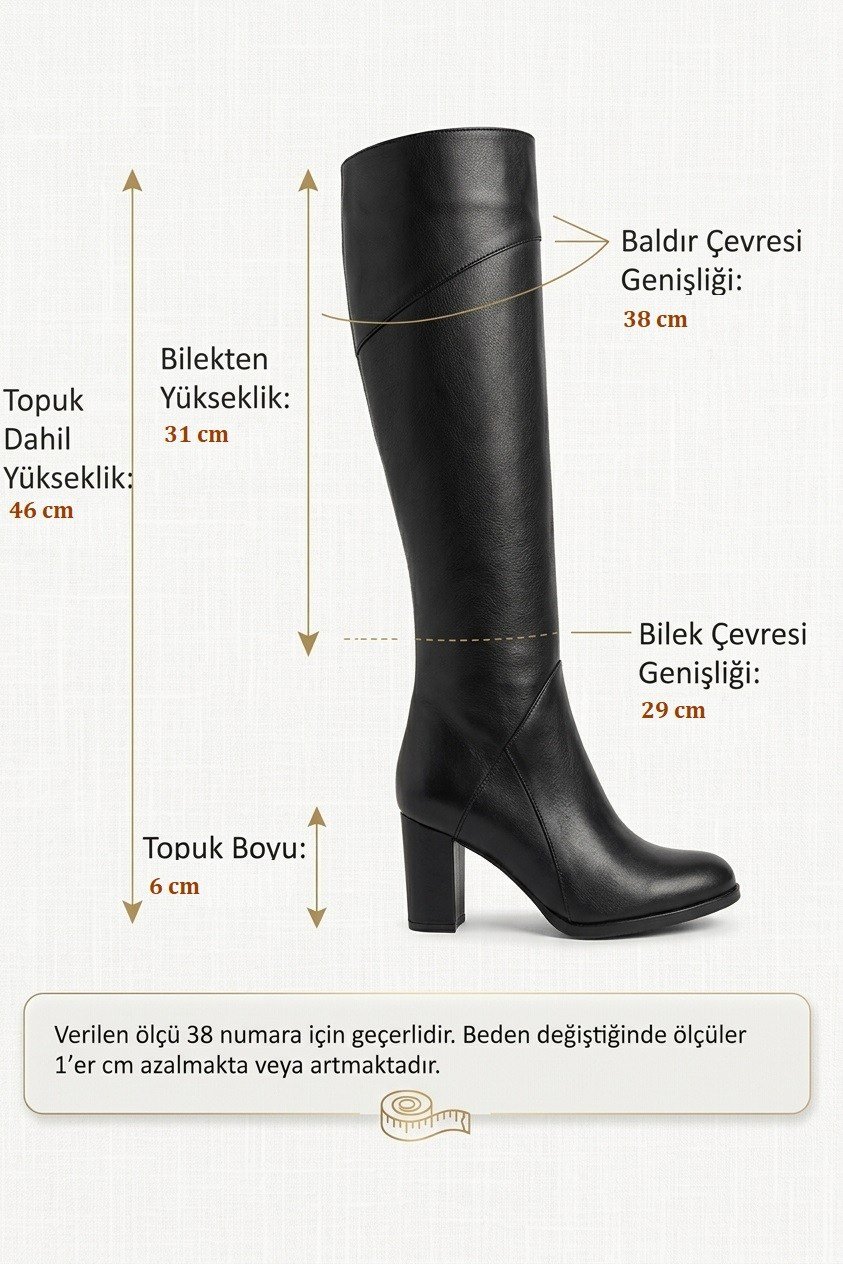 Z608194460 Siyah Rustik Kalın Topuklu Kadın Çizme