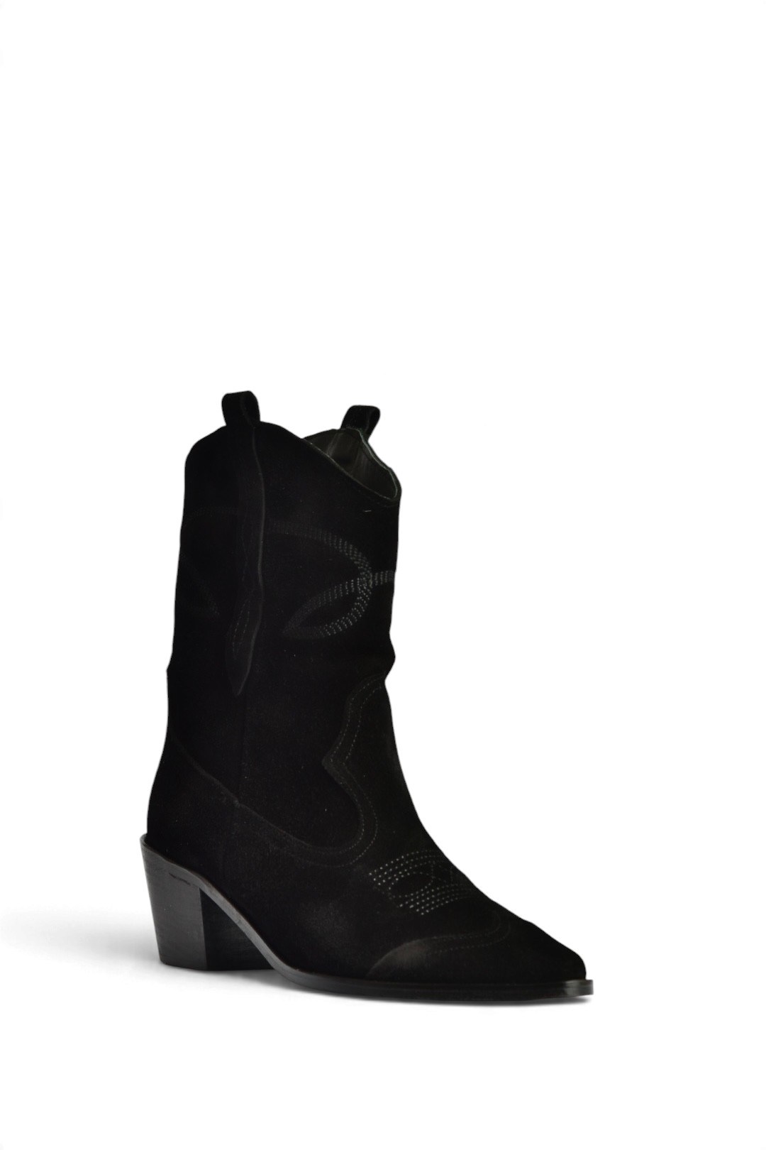 Z654079061 Siyah Hakiki Deri Süet Kovboy Model Alçak Topuklu Çizme