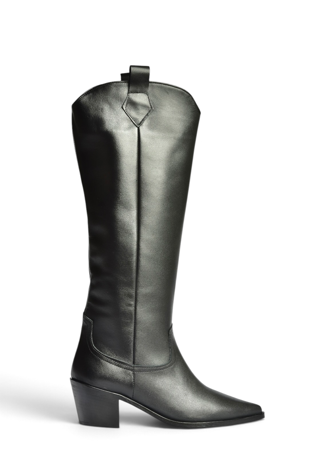 Z654182303 Siyah Hakiki Deri Kalın Topuklu Kovboy Model Kadın Çizme