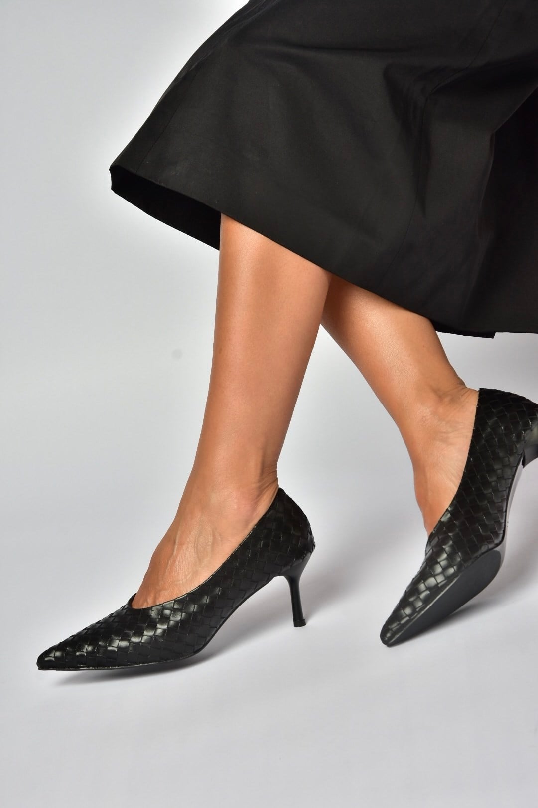 Z676026009 Siyah Örgü Modelli İnce Topuklu Kadın Stiletto Ayakkabı