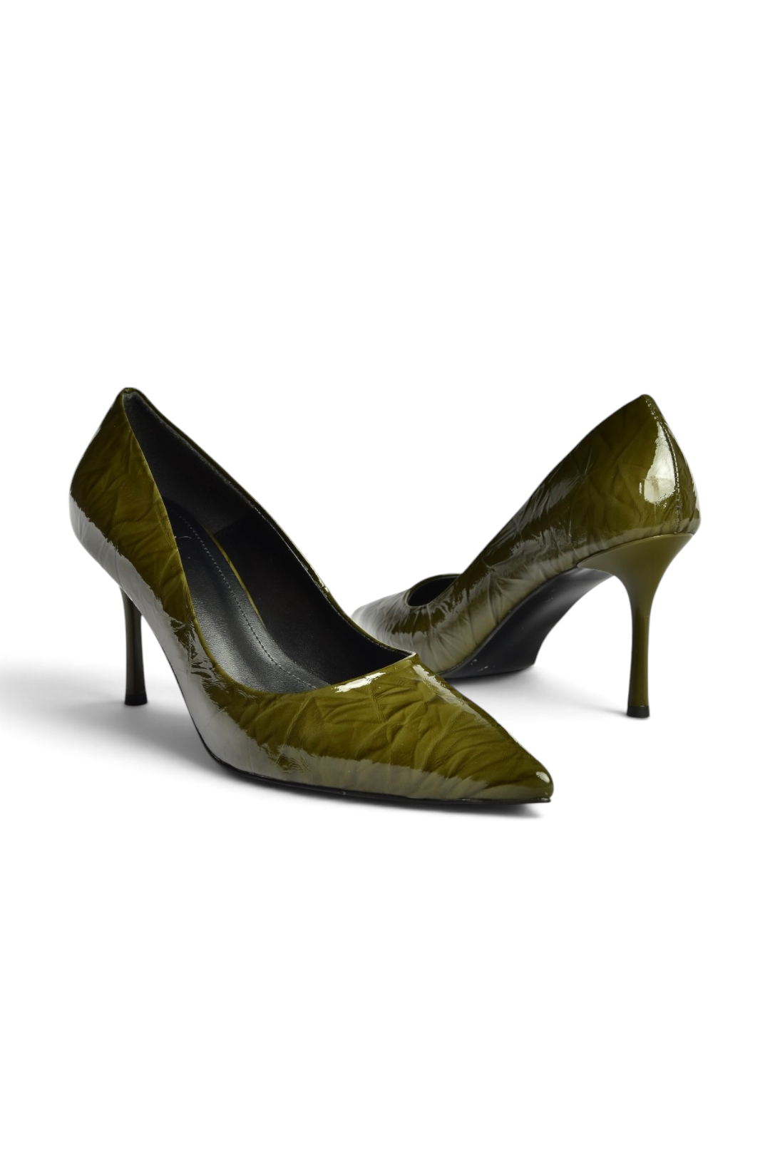 Z676050008 Yeşil Rugan İnce Topuklu Kadın Stiletto Ayakkabı