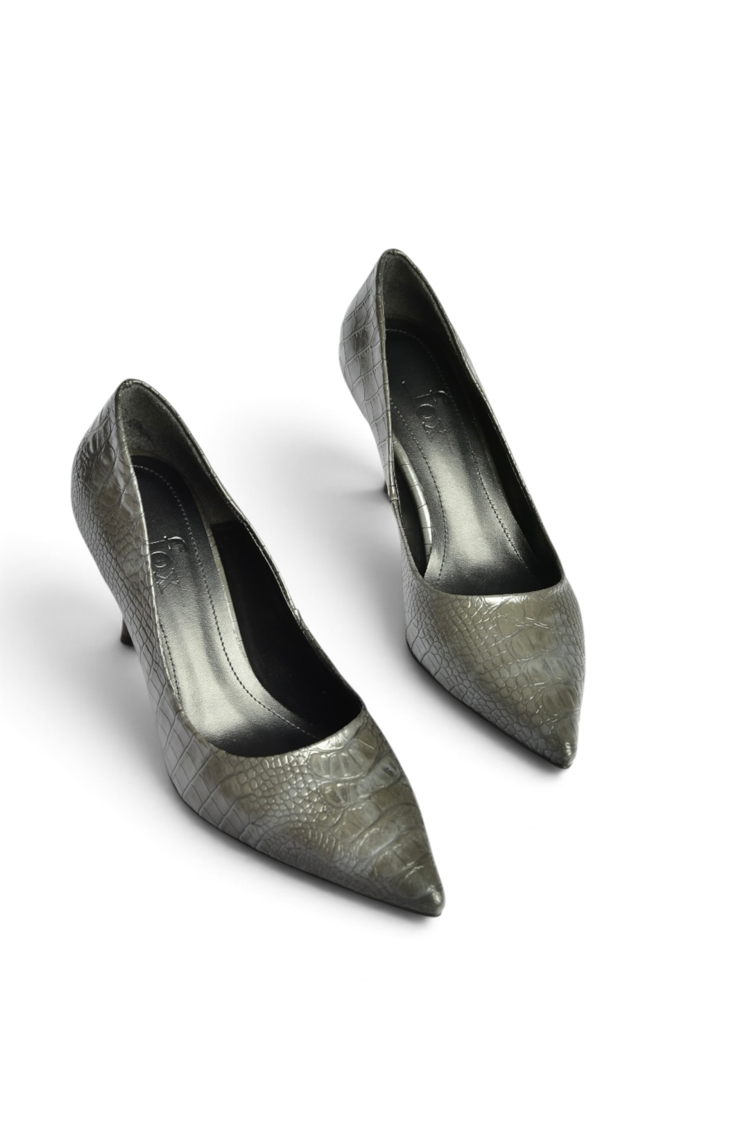 Z676050011 Gri Kroko Baskılı İnce Topuklu Kadın Stiletto Ayakkabı