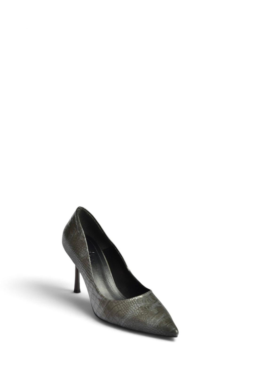 Z676050011 Gri Kroko Baskılı İnce Topuklu Kadın Stiletto Ayakkabı