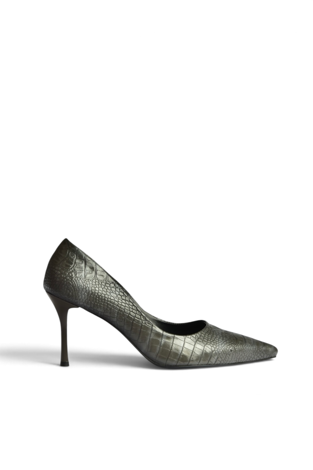 Z676050011 Gri Kroko Baskılı İnce Topuklu Kadın Stiletto Ayakkabı