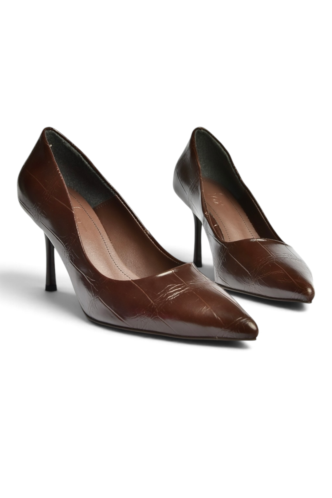 Z676050011 Kahverengi Kroko Baskılı İnce Topuklu Kadın Stiletto Ayakkabı
