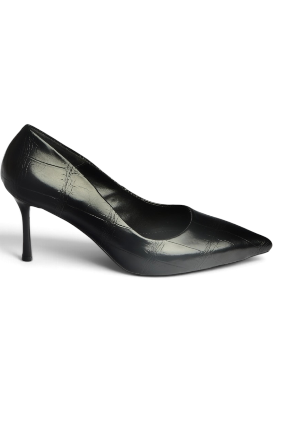 Z676050011 Siyah Kroko Baskılı İnce Topuklu Kadın Stiletto Ayakkabı