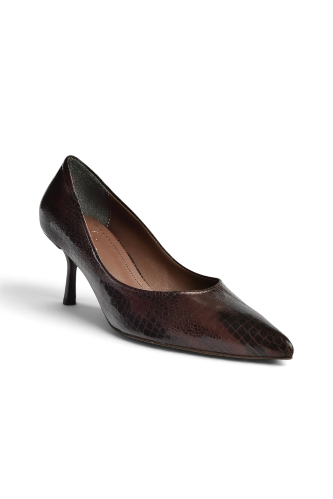 Z676070007 Kahverengi Yılan Baskılı İnce Topuklu Kadın Stiletto Ayakkabı