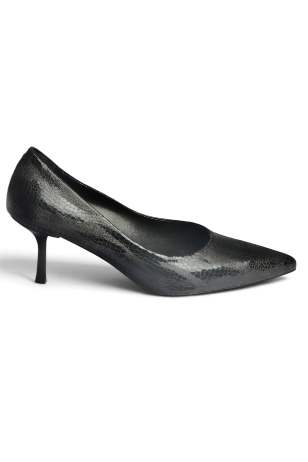 Z676070007 Siyah Yılan Baskılı İnce Topuklu Kadın Stiletto Ayakkabı