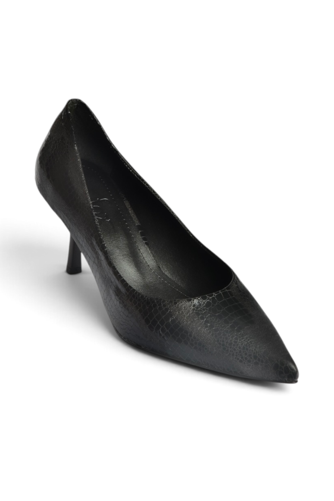 Z676070007 Siyah Yılan Baskılı İnce Topuklu Kadın Stiletto Ayakkabı