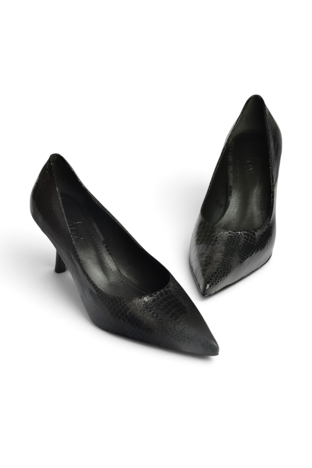 Z676070007 Siyah Yılan Baskılı İnce Topuklu Kadın Stiletto Ayakkabı