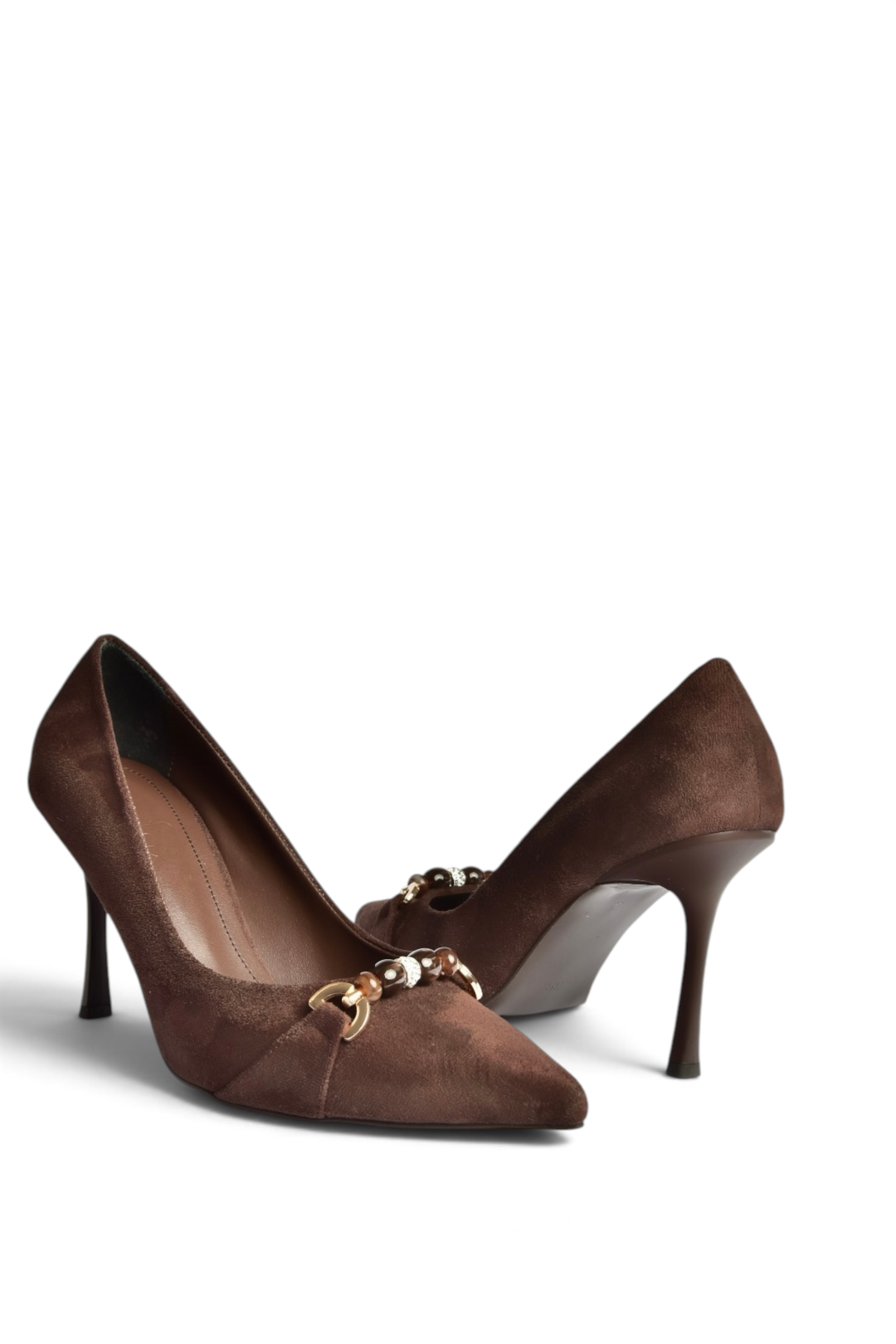 Z676111102 Kahverengi Süet İnce Topuklu Kadın Topuklu Stiletto Ayakkabı